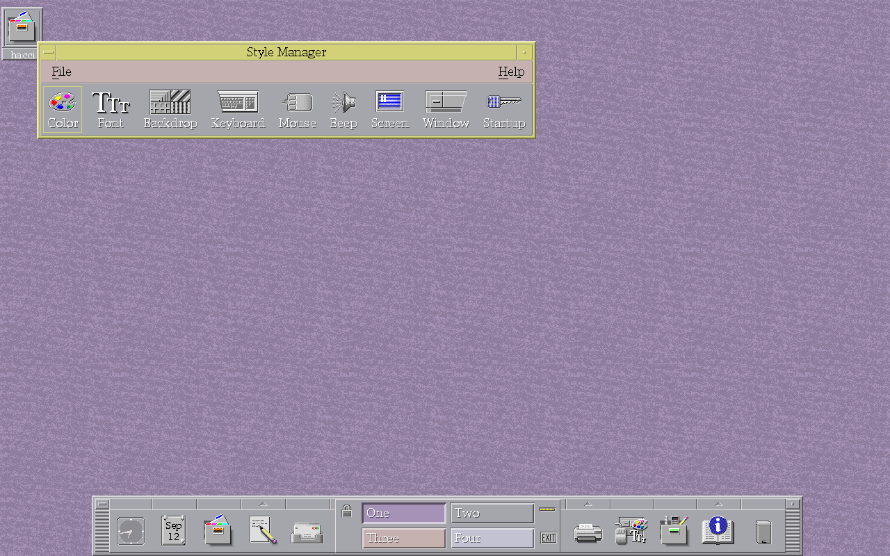 CDEのカラーパレット Lilac を適用したデスクトップ